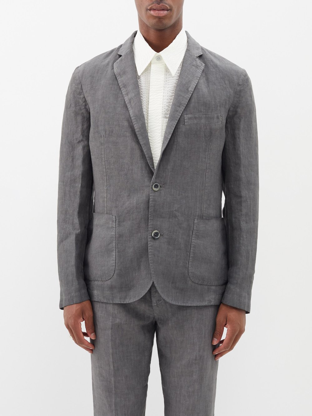 Льняной пиджак с накладными карманами 120% Lino, серый