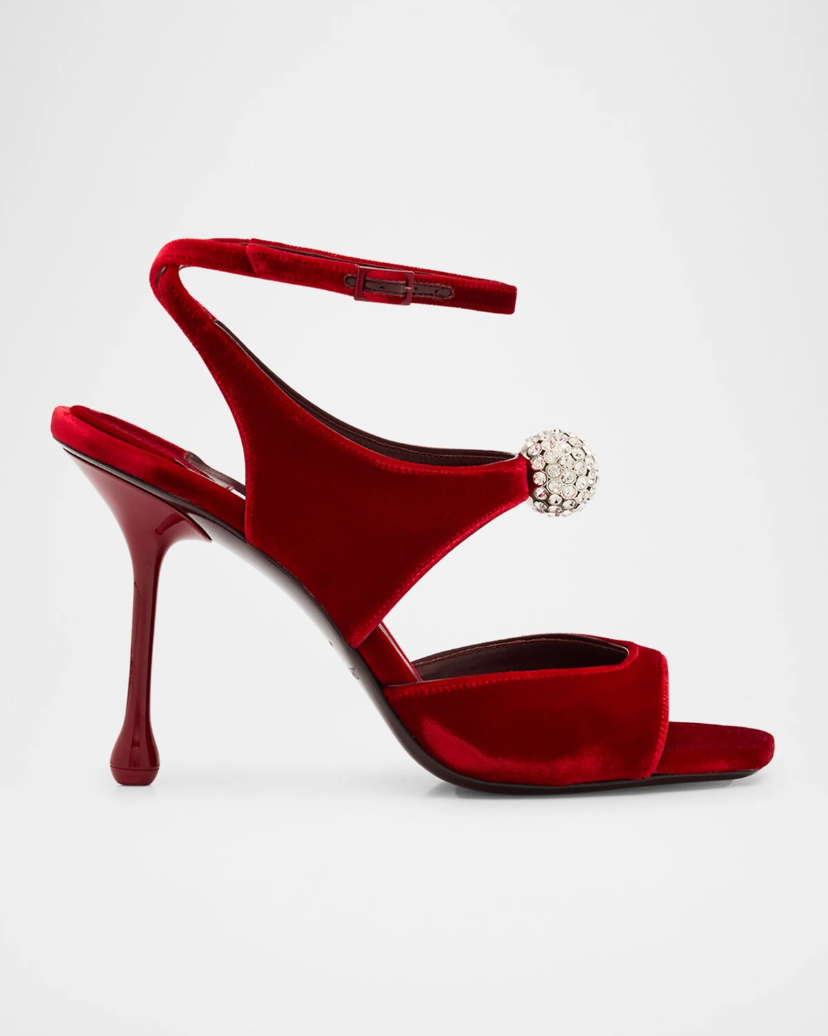 

Сандалии с бархатным ремешком на щиколотке с кристаллами Jimmy Choo, цвет Ruby Red Crystal