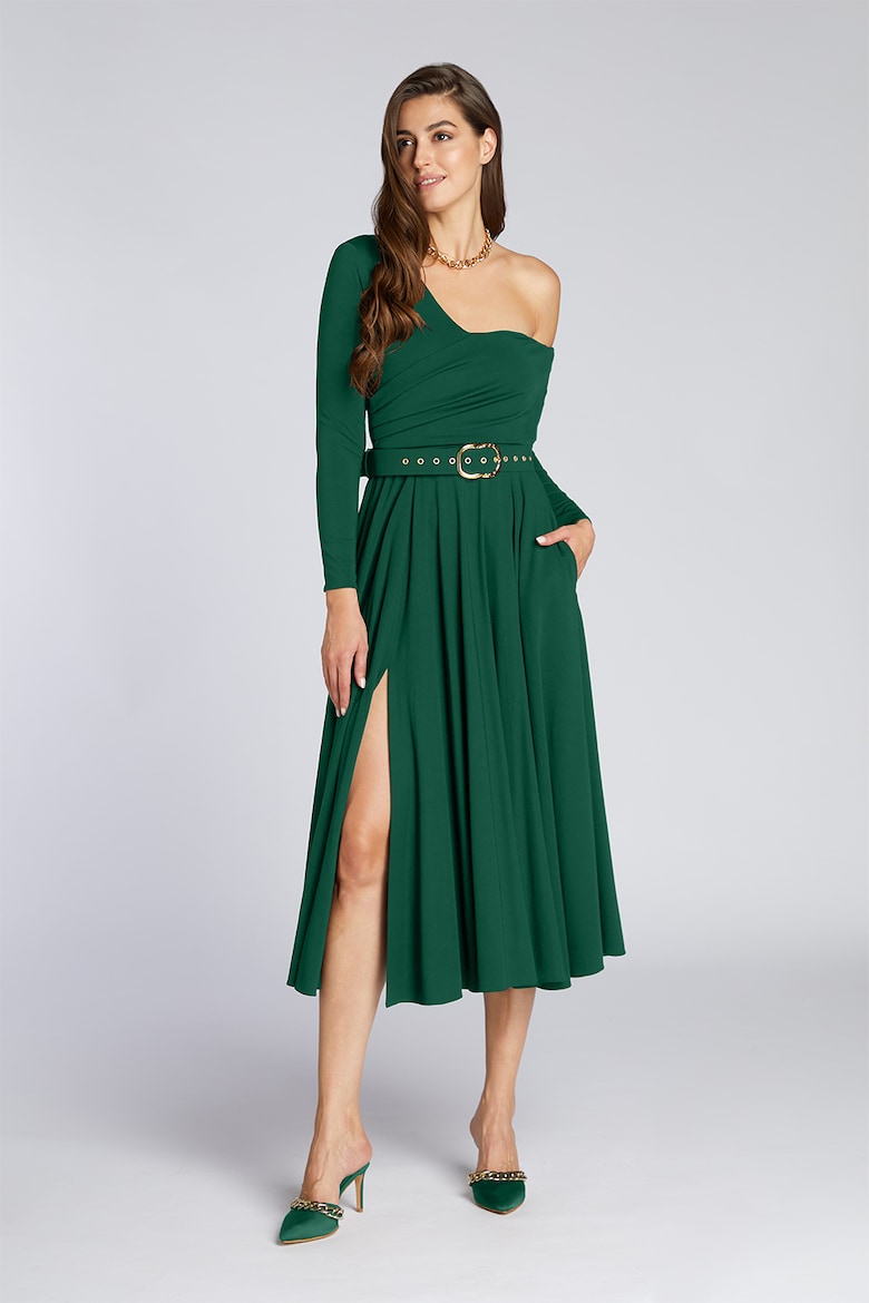 Платье с открытыми плечами и разрезом по бокам Alina Cernatescu, зеленый