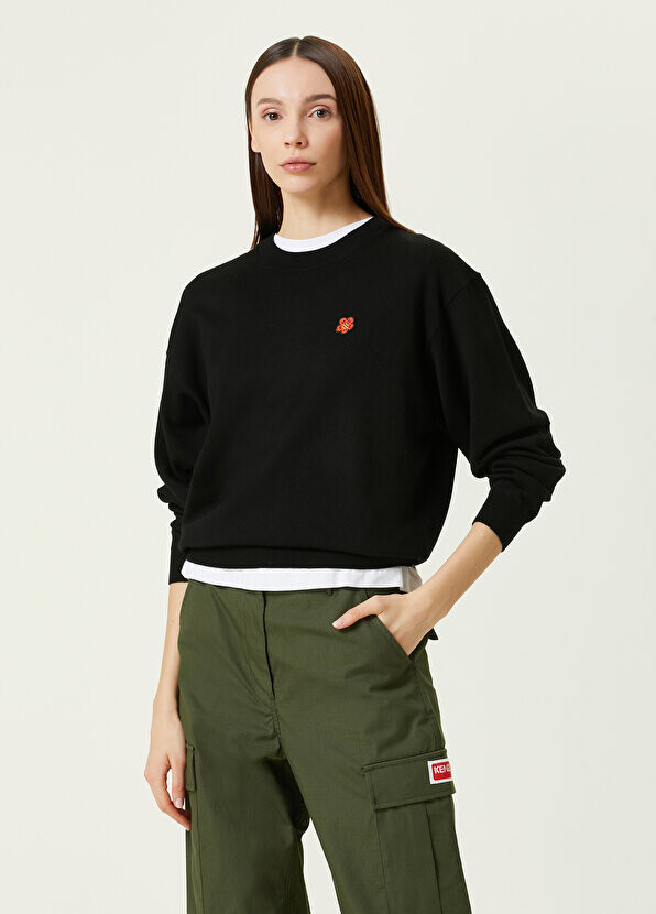 

Черный шерстяной свитер с круглым вырезом и логотипом Kenzo