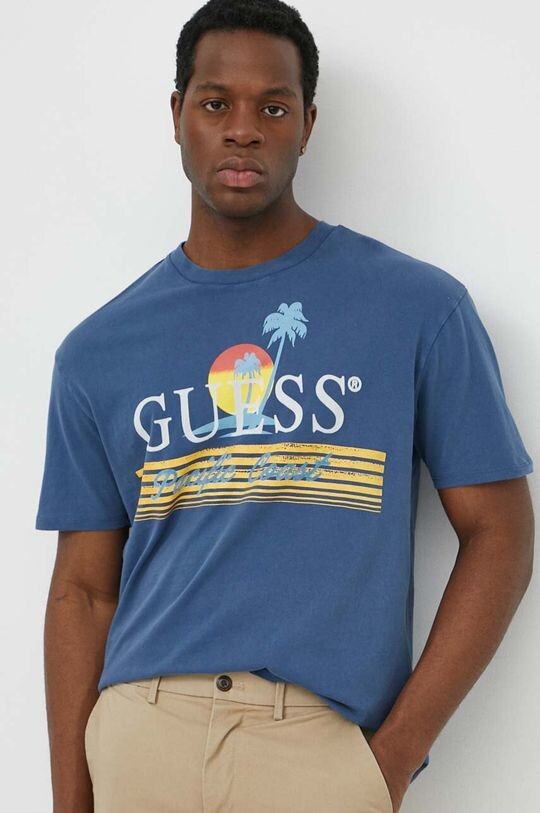 

Хлопковая футболка Guess, темно-синий