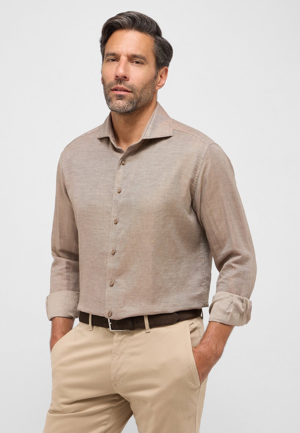 

Рубашка Modern Fit Eterna, серо-коричневая