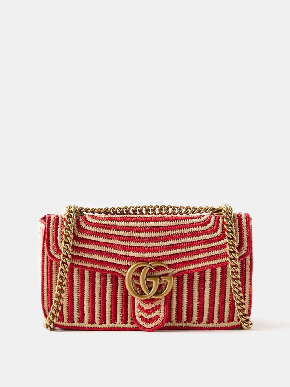 

Плетеная сумка на плечо в полоску с узором gg marmont Gucci, красный