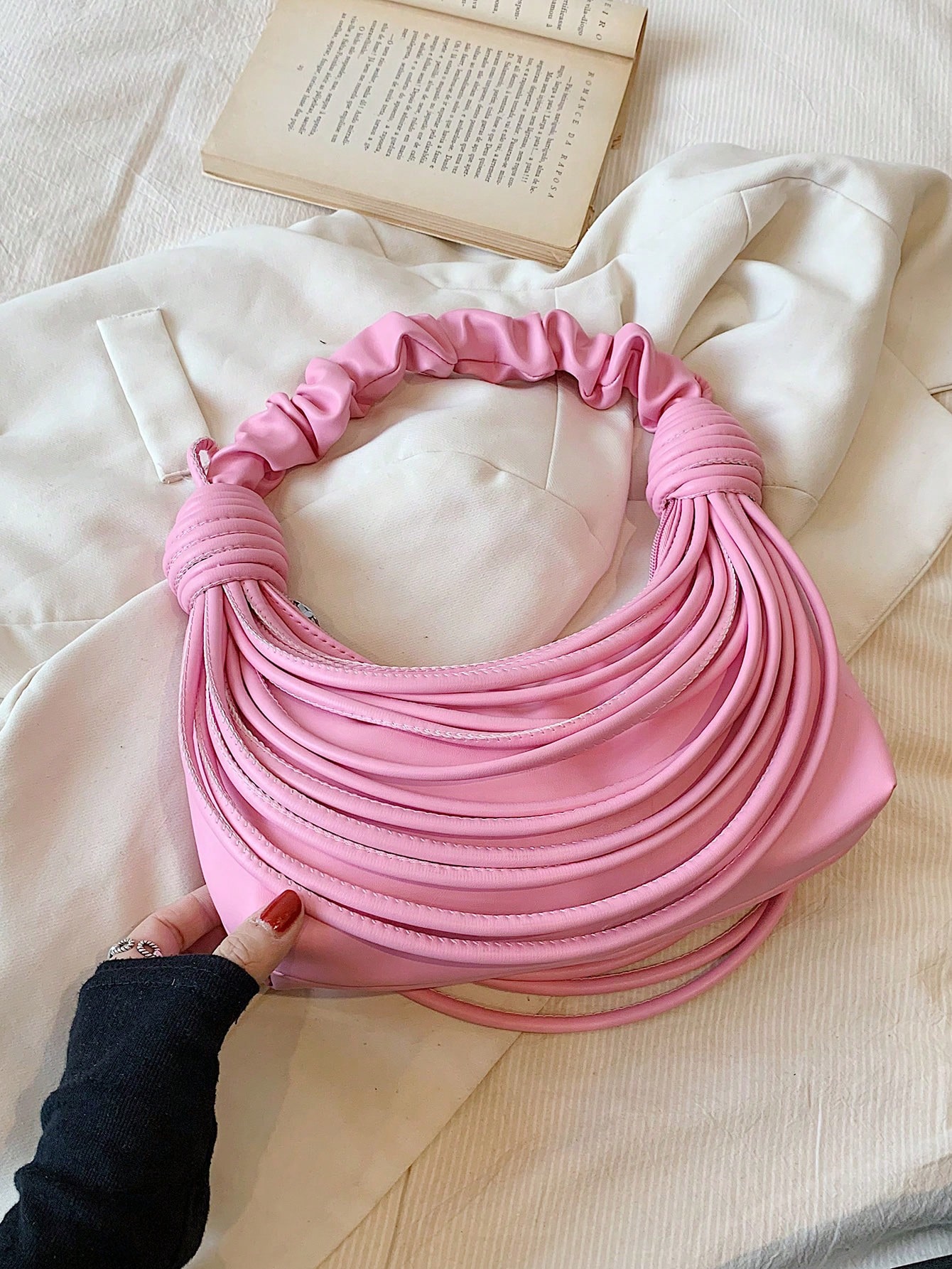 Сумка через плечо из искусственной кожи в корейском стиле с регулируемым ремешком, розовый