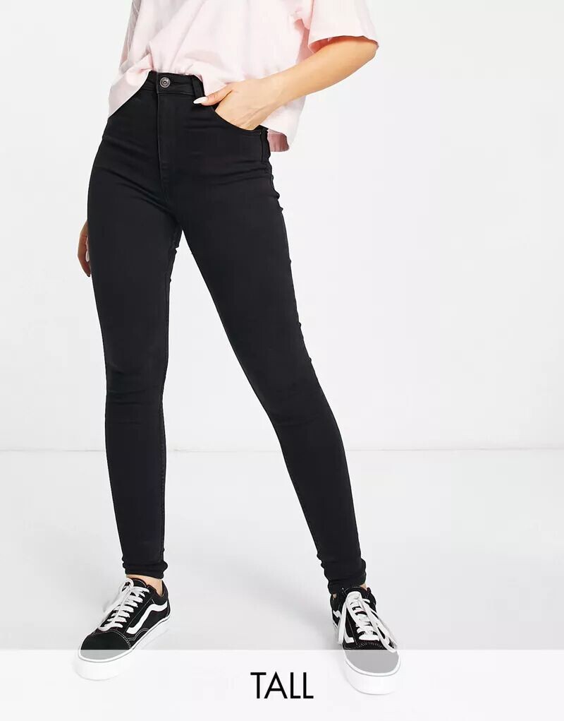 

Черные джинсы скинни с завышенной талией Bershka Tall