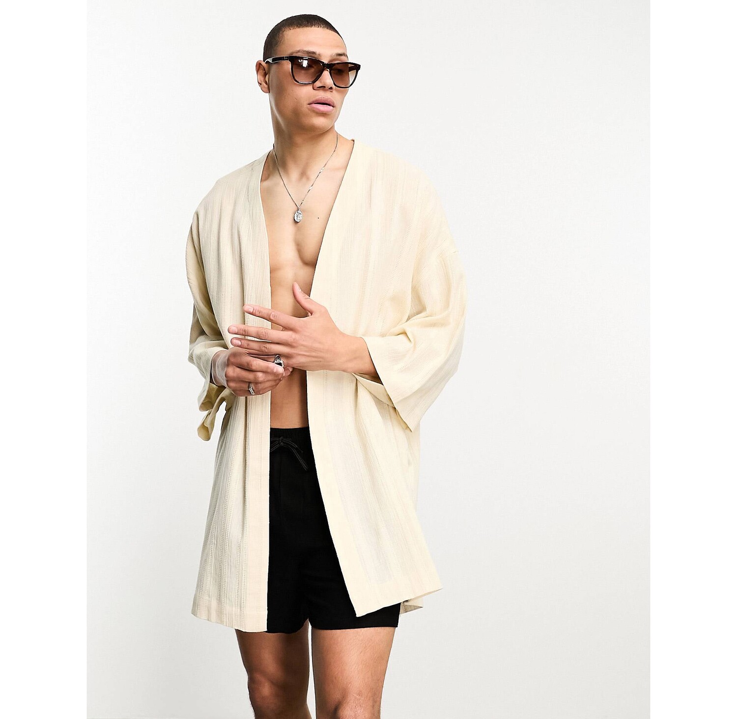 

Текстурированное льняное кимоно овсяного цвета ASOS DESIGN, Белый