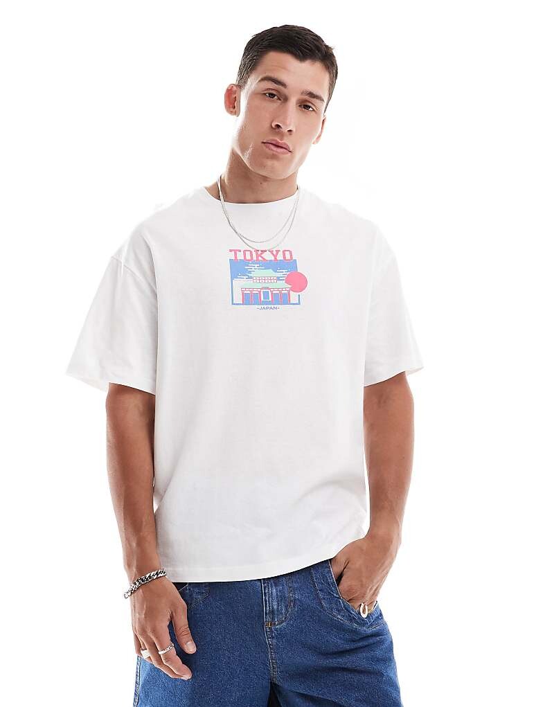 

Jack & Jones – Белая>Футболка оверсайз с надписью Tokyo=