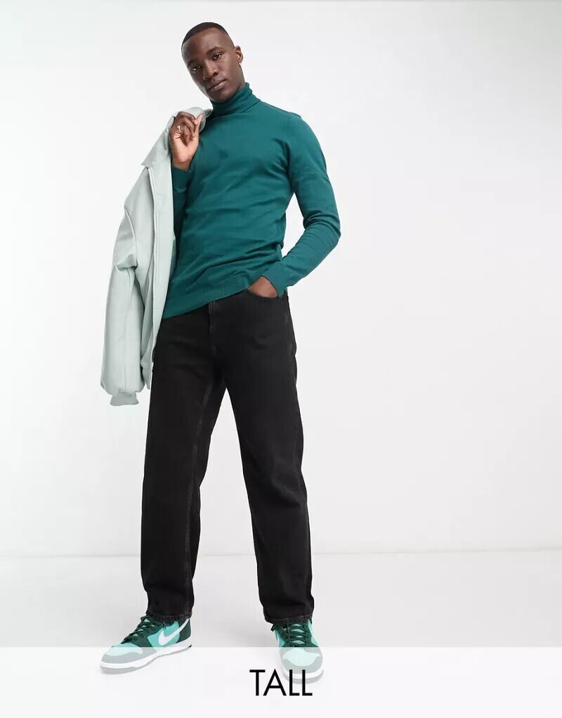 

Бирюзовый хлопковый джемпер с высоким воротником Threadbare Tall