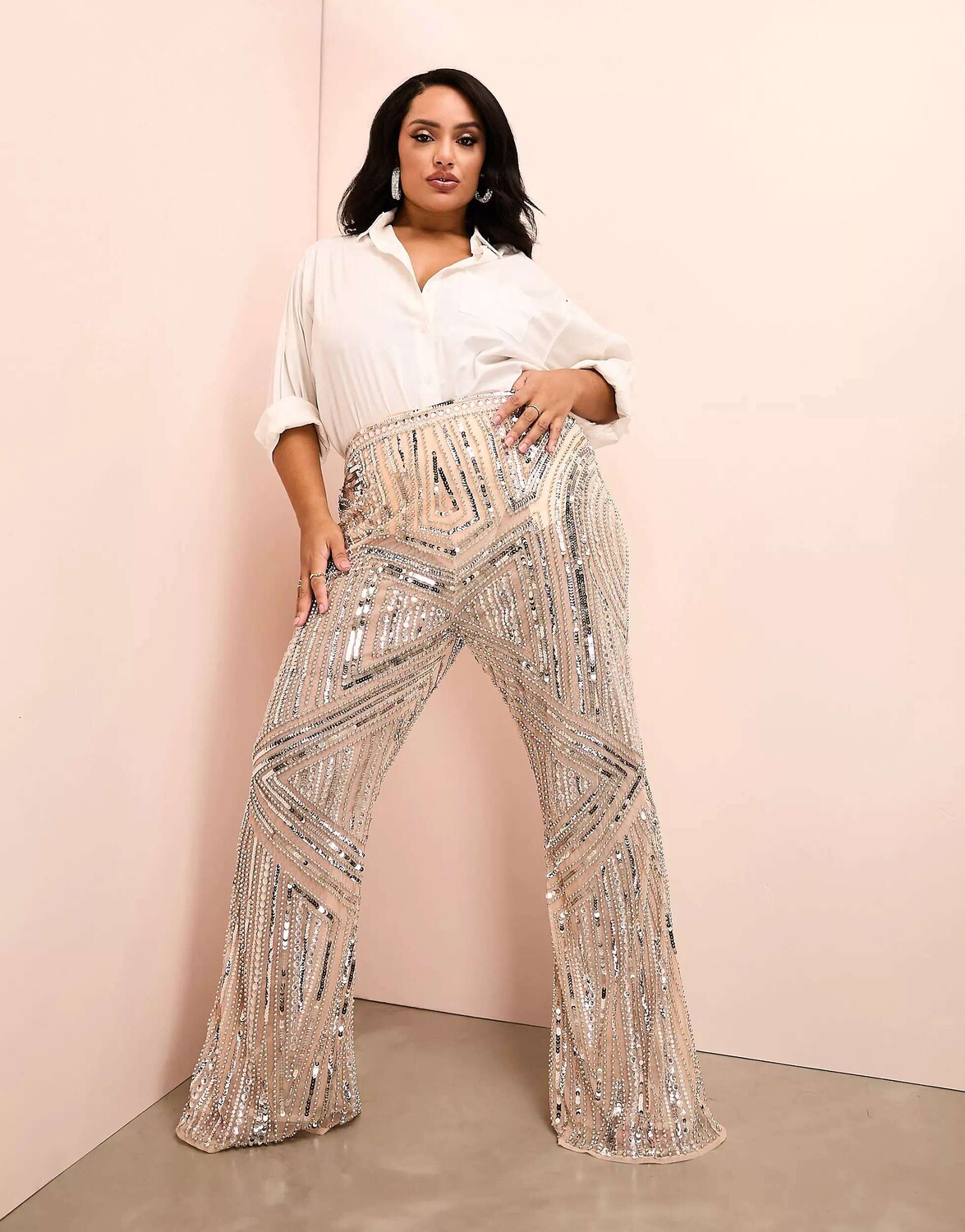 

Расклешенные брюки золотого и розового цвета с украшением ASOS LUXE Curve, Розовый