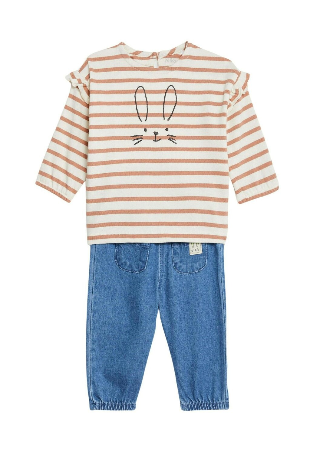 

Джинсы свободного кроя 2PC PURE COTTON STRIPED BUNNY OUTFIT Marks & Spencer, цвет denim mix