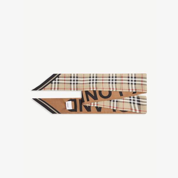 

Узкий шарф из шелкового твила в клетку Burberry, бежевый