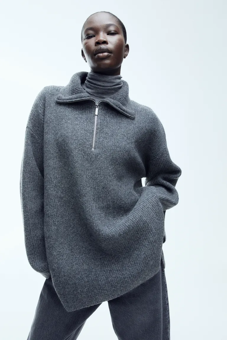 

Свитер эластичной вязки и молнией сверху H&M, серый