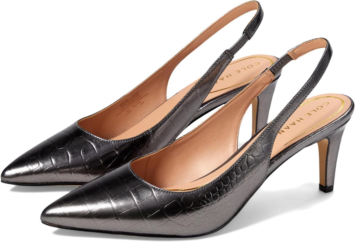 

Туфли Vandam Slingback Pump 65 mm Cole Haan, цвет Dark Silver Metallic Croc Print