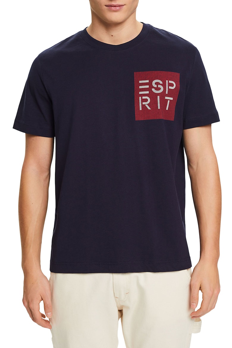 Хлопковая футболка с логотипом Esprit, синий хлопковая бейсболка с логотипом esprit синий