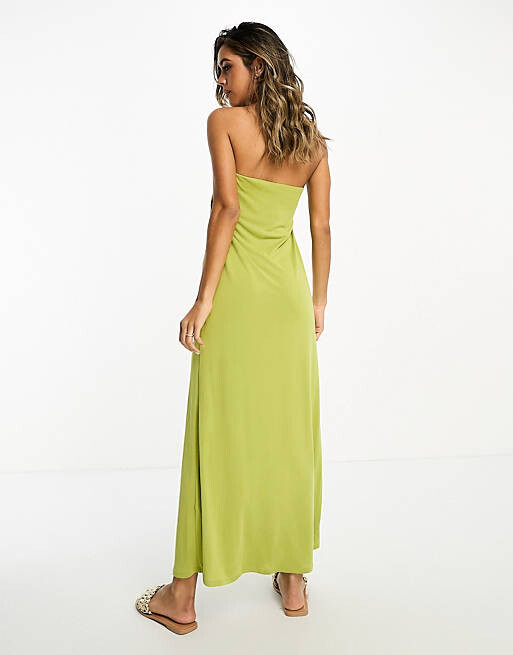 

Желто-зеленое платье макси-бандо ASOS DESIGN