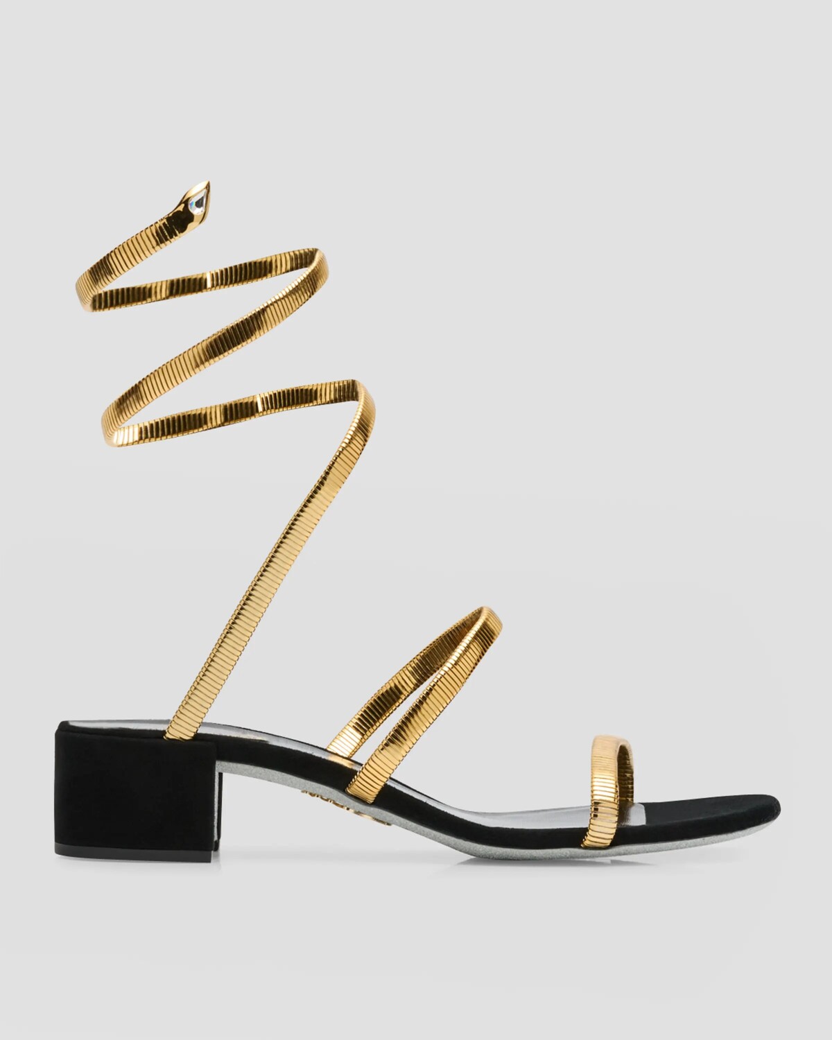 

Медные замшевые сандалии со змеиным запахом Rene Caovilla, цвет Black/Gold
