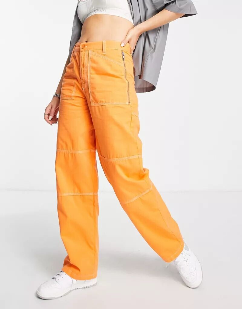 

Оранжевые прямые брюки с отворотом на поясе Topshop Workwear