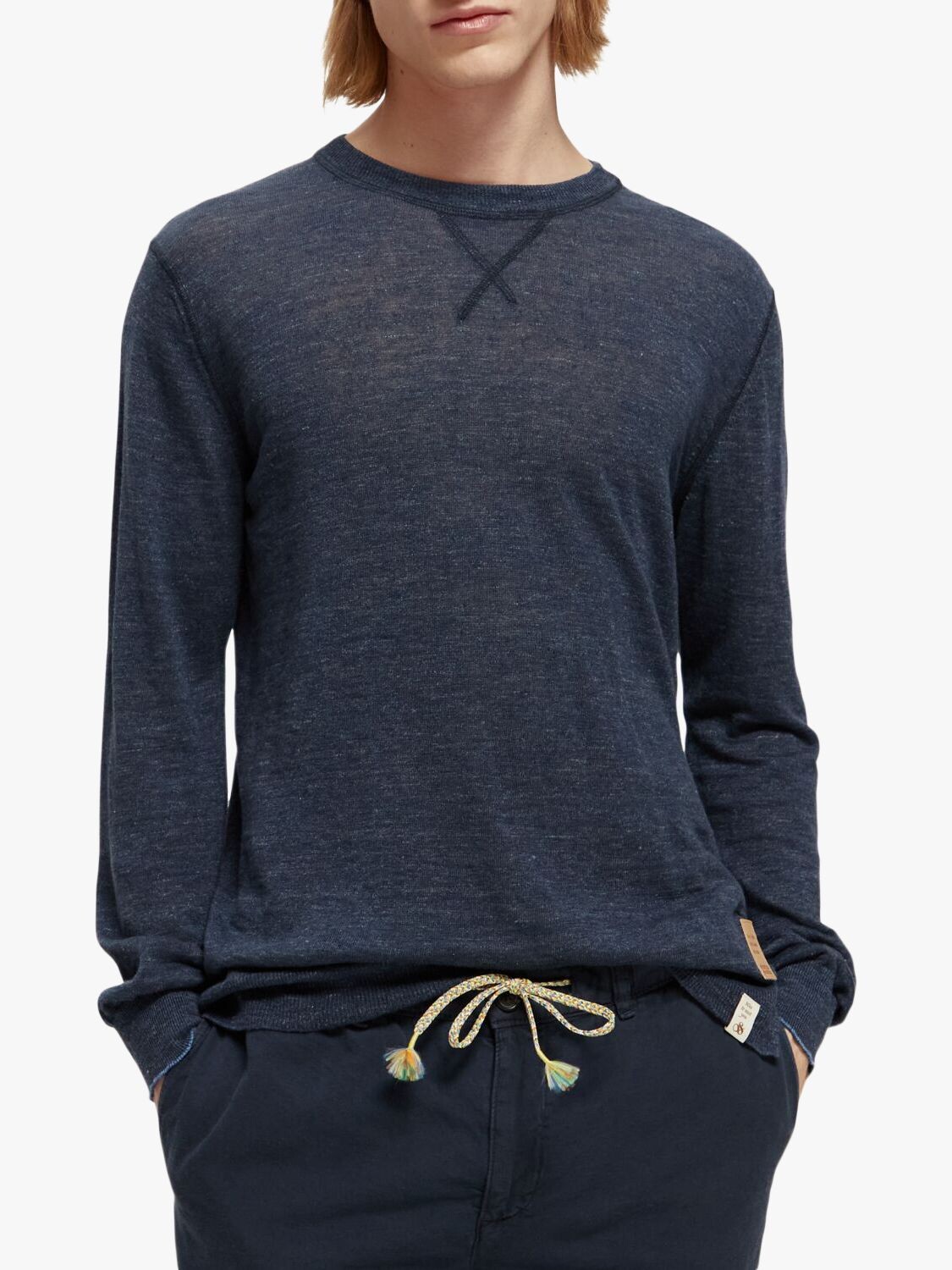 

Джемпер с круглым вырезом из смеси льна Scotch & Soda, темно-синий меланж