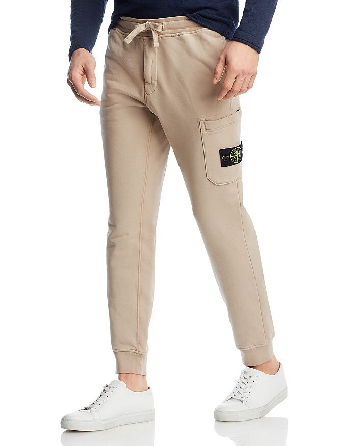 

Брюки-джоггеры Slim Fit из окрашенного в готовом виде флиса Stone Island, Серый