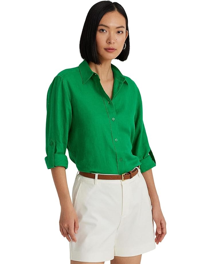 

Рубашка LAUREN Ralph Lauren Linen Shirt, зеленый