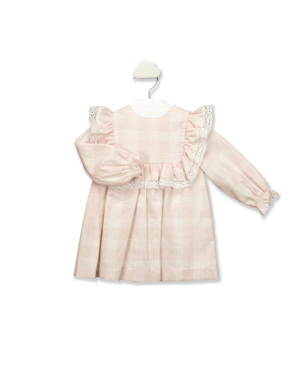 Клетчатое платье для девочки с кокеткой и рюшами BABIDÚ, розовый клетчатое платье для девочки с контрастным воротником babidú розовый