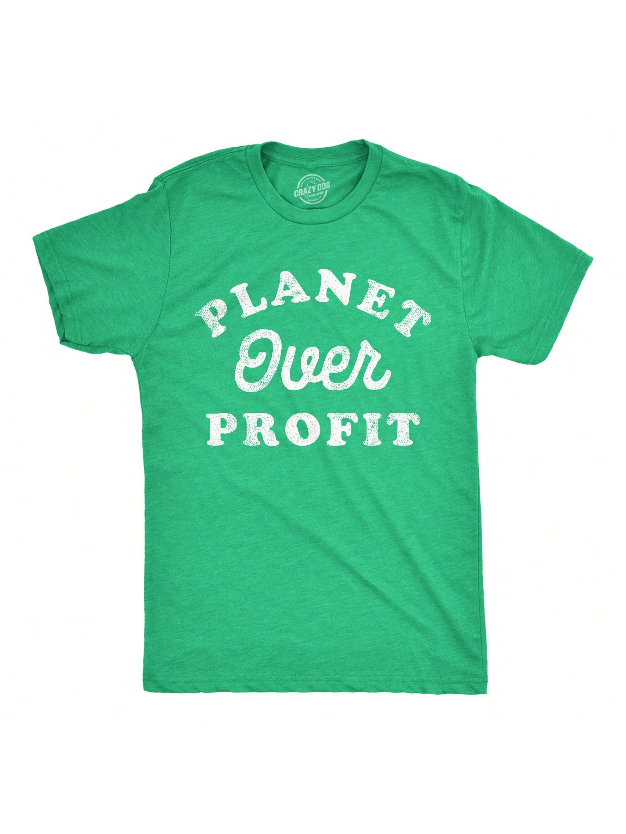 цена Мужские забавные футболки Planet Over Profit, хизер грин - планета сверхприбыли