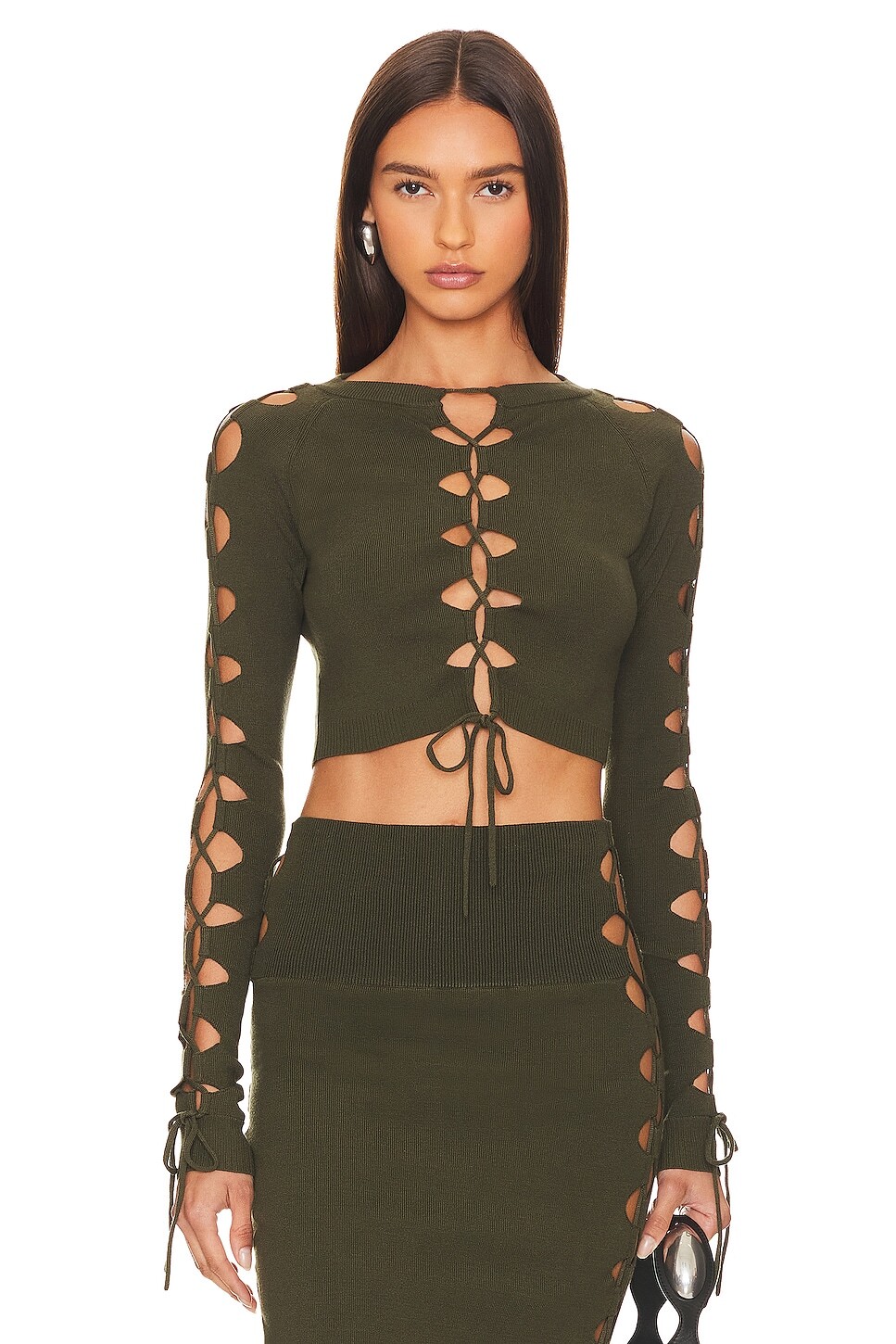 

Свитер Monse Lacing Detail Cropped, оливковый, Зеленый