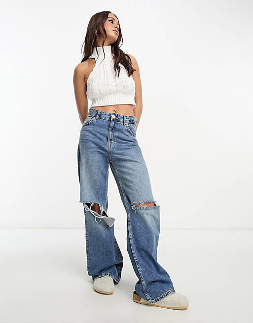 

Белый песочный вязаный укороченный топ с высоким воротником Pacsun