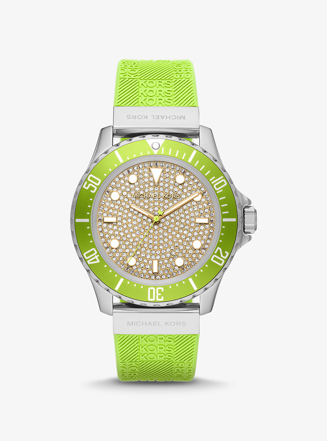 

Крупногабаритные тонкие часы Everest Pavé из серебристого силикона с тиснением Michael Kors