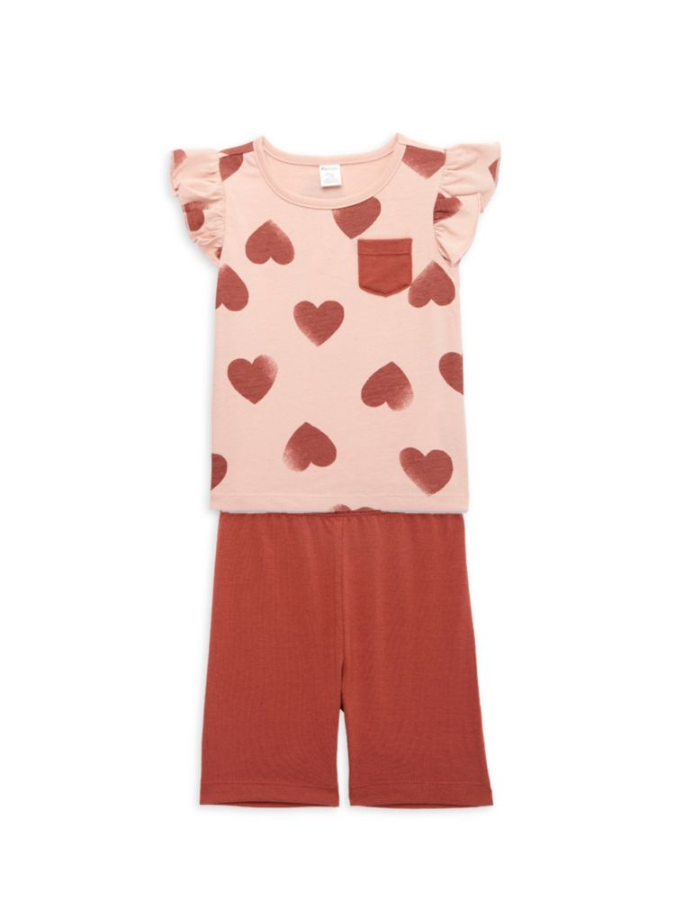 Комплект из двух предметов: топ и шорты с принтом в виде сердечек для маленькой девочки Pl Kids, цвет Pink Red