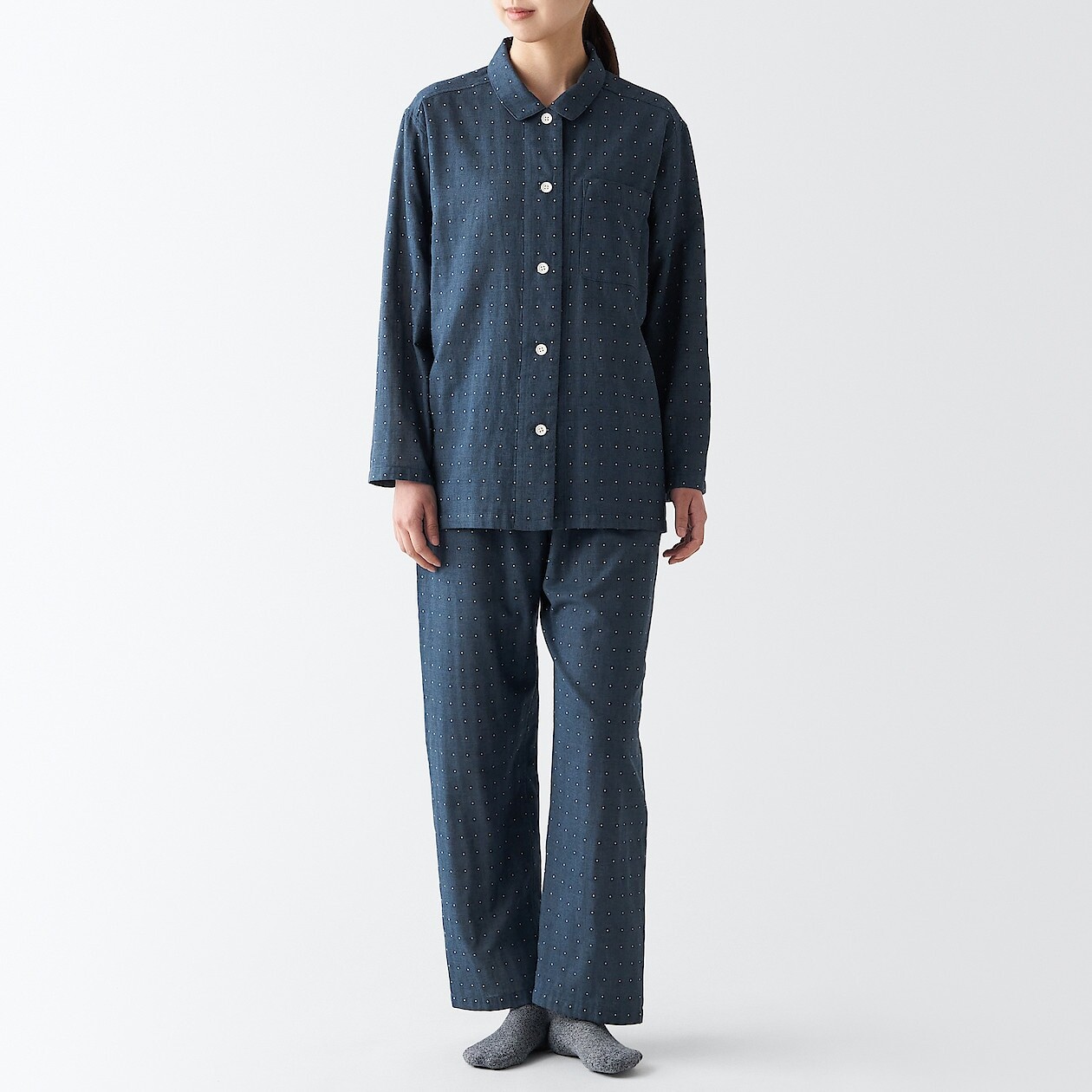 

Пижама из двойной марли без боковых швов MUJI, темно-синий узор