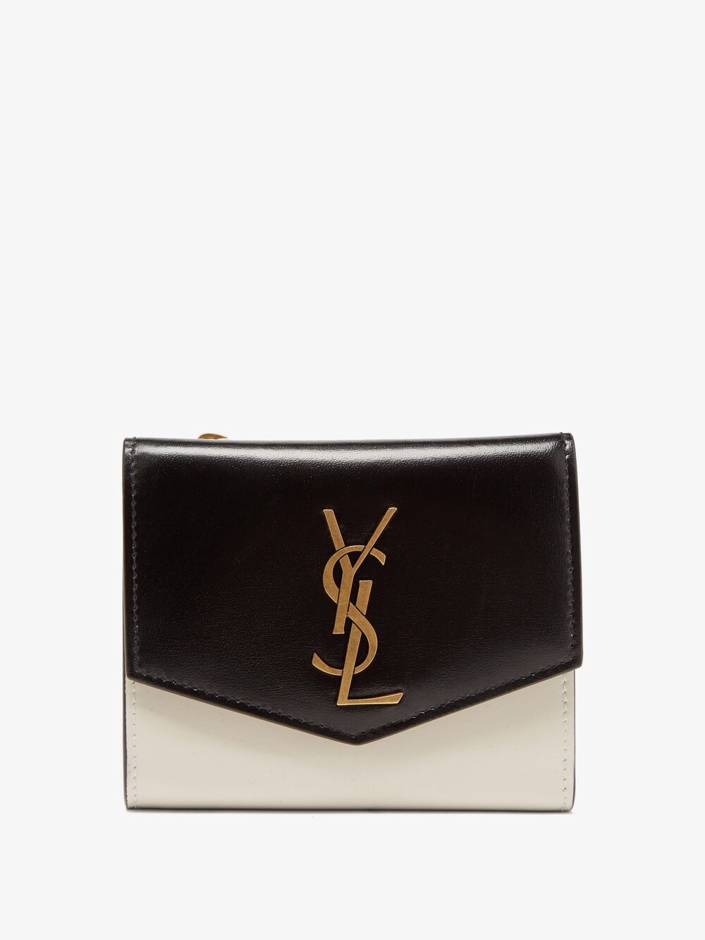 

Складной кожаный кошелек ysl с металлической пластинкой Saint Laurent, черный