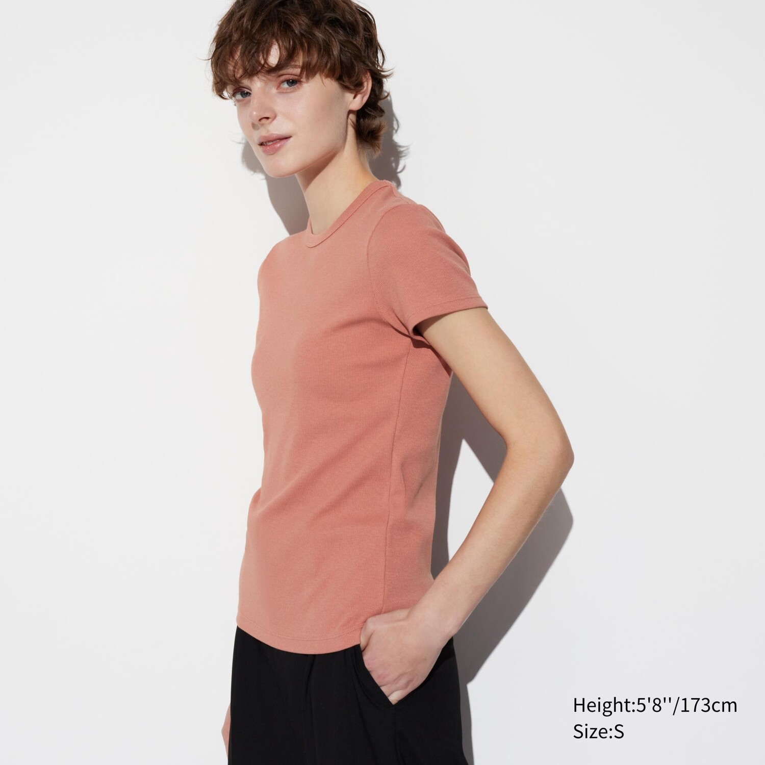 

Рубчатая футболка с круглым вырезом UNIQLO, оранжевый