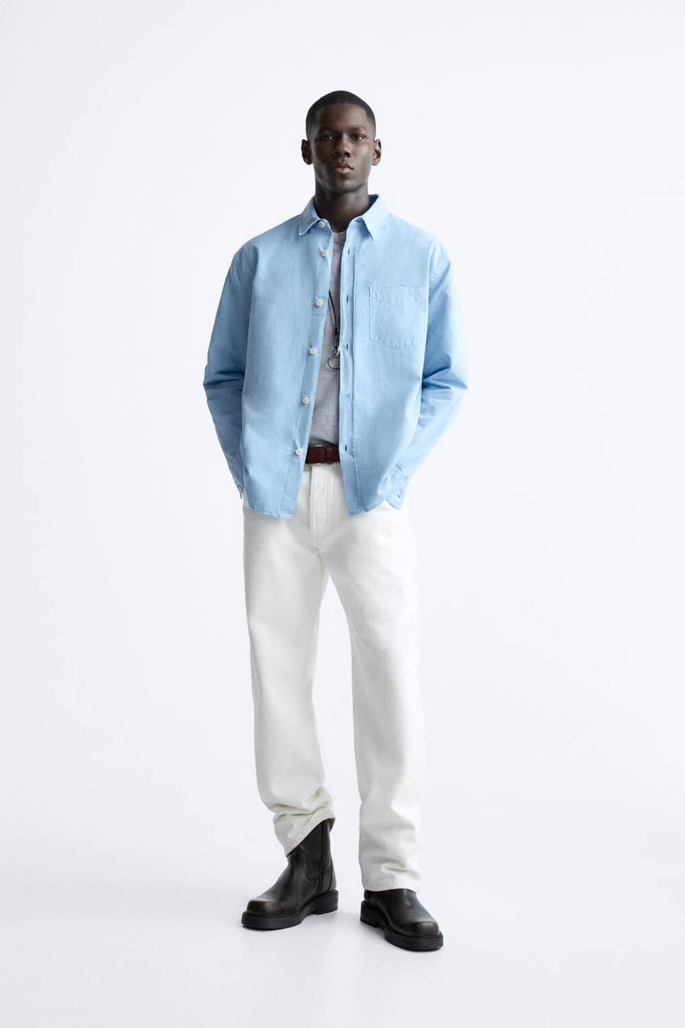 

Хлопковая рубашка с карманом ZARA, синий