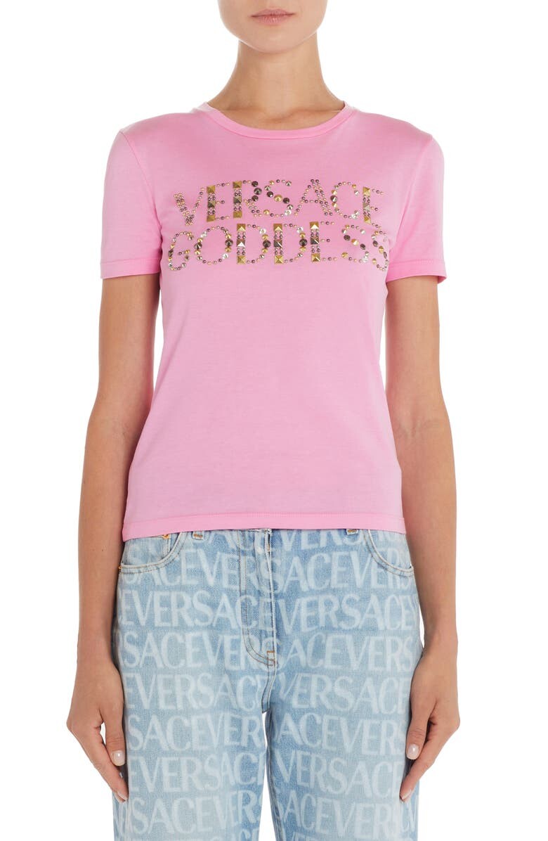 

Хлопковая футболка с декорированным логотипом VERSACE