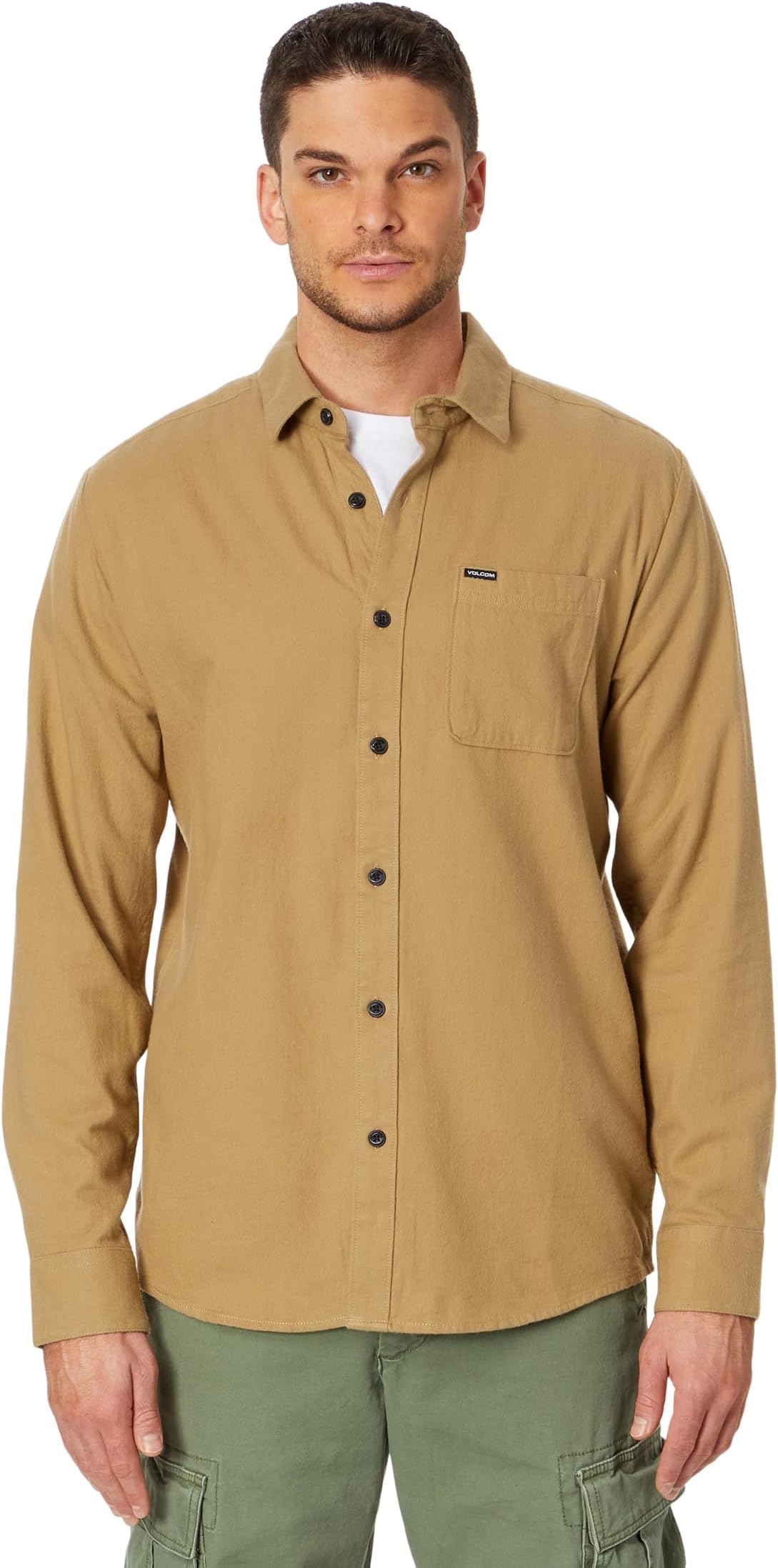 Однотонная рубашка на пуговицах с длинными рукавами Caden Volcom, цвет Dark Khaki