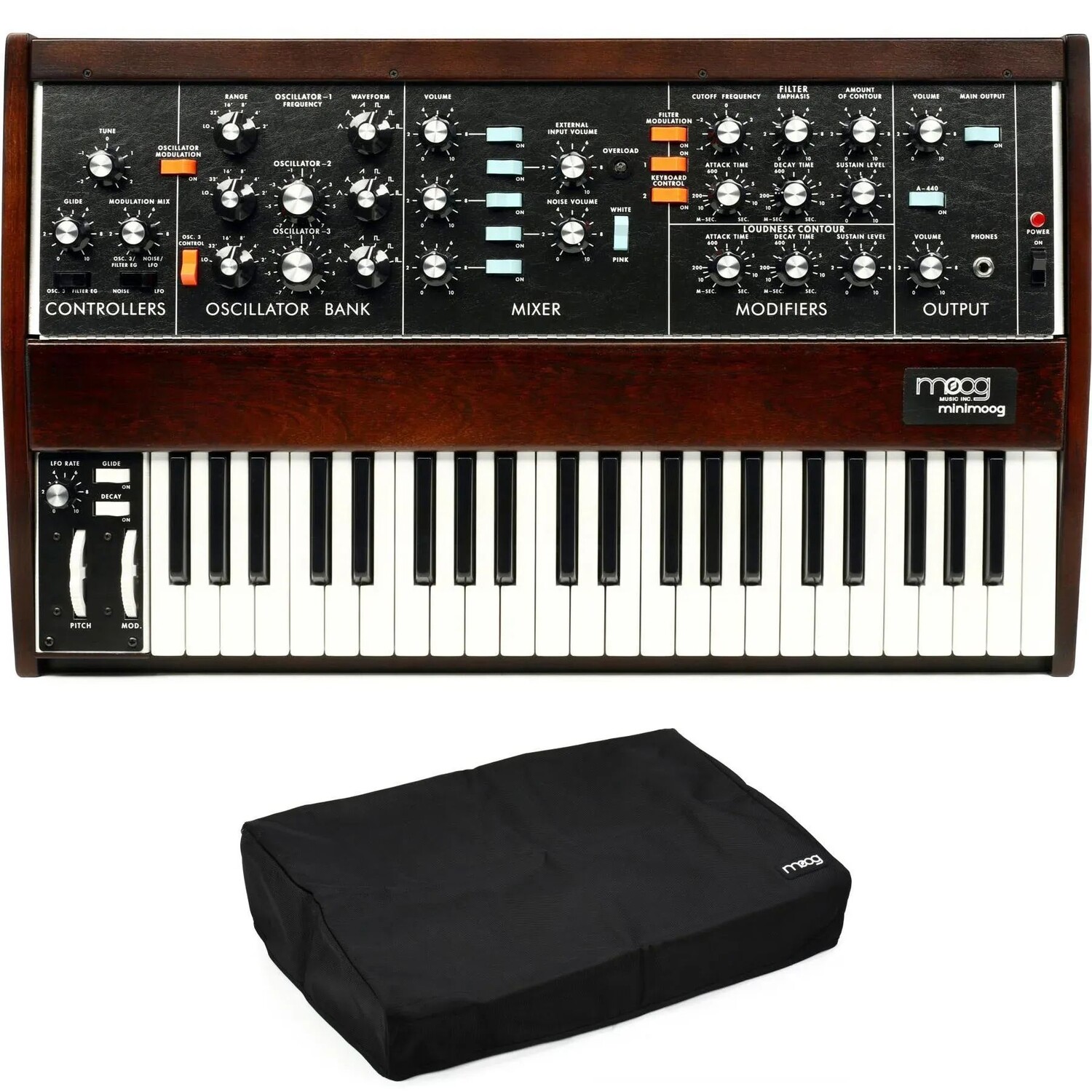 

Аналоговый синтезатор Moog Minimoog Model D с пылезащитным чехлом — Appalachian Cherry