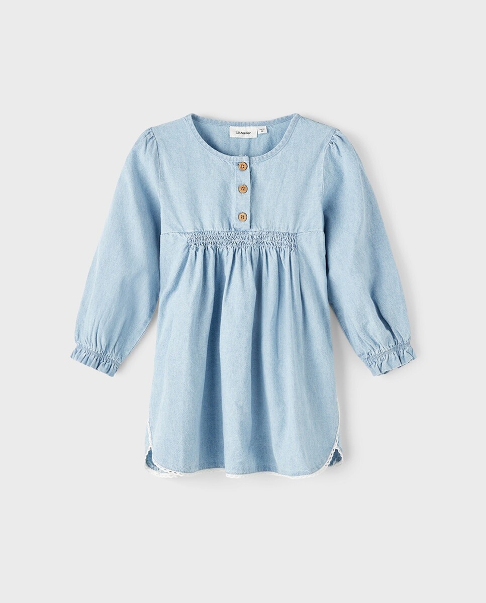 

Джинсовое платье для девочки с длинными рукавами Lil Atelier, светло-синий