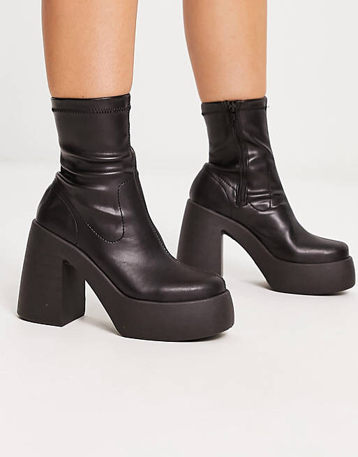

Черные ботинки-носки на высоком каблуке ASOS DESIGN Wide Fit Ember