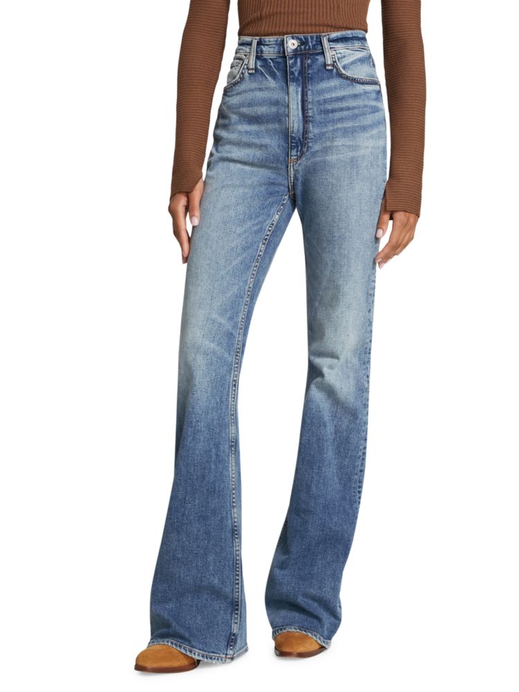 цена Расклешенные джинсы Casey с высокой посадкой Rag & Bone, синий