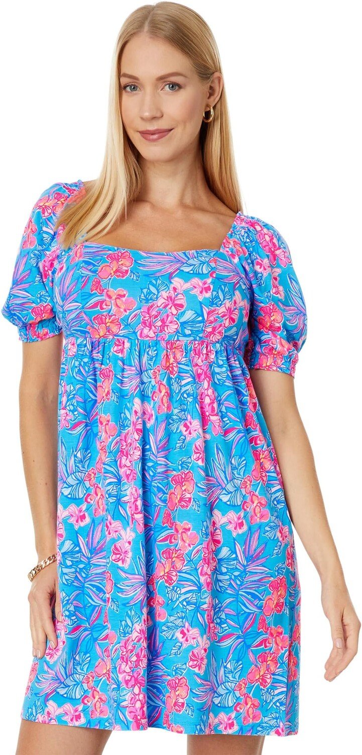 Платье Delaney с короткими рукавами Lilly Pulitzer, цвет Cumulus Blue Orchid Oasis