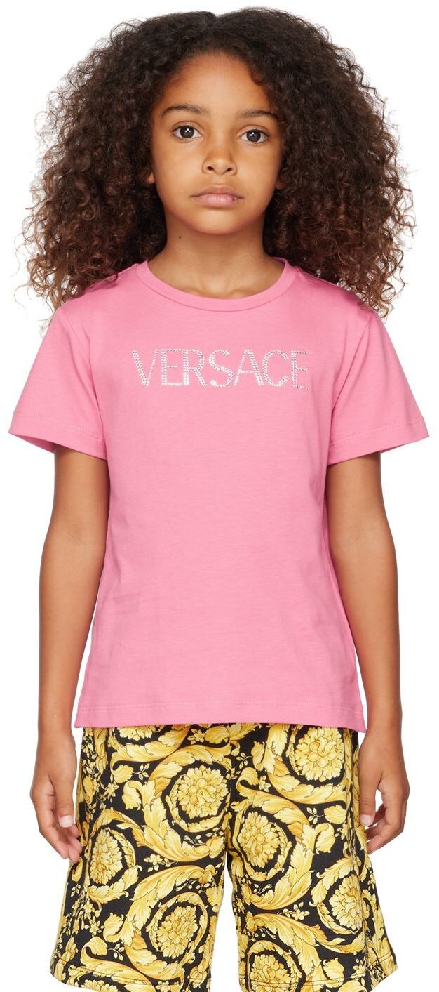 

Детская Розовая Футболка с Кристаллами Розовый Versace