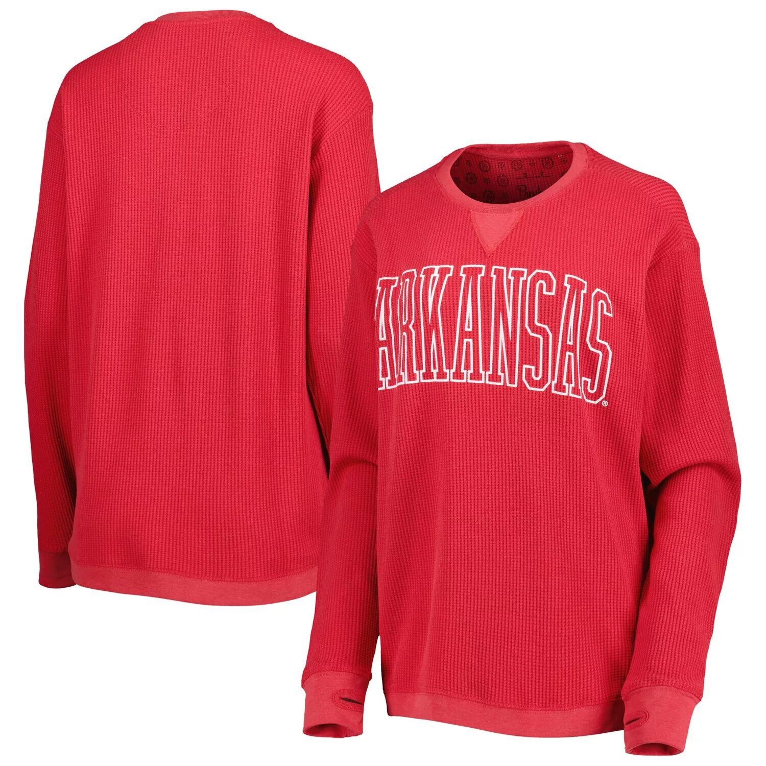 

Женская футболка Pressbox Cardinal Arkansas Razorbacks Surf размера плюс Southlawn вафельной вязки, термостойкая футболка с длинными рукавами из трех смесей