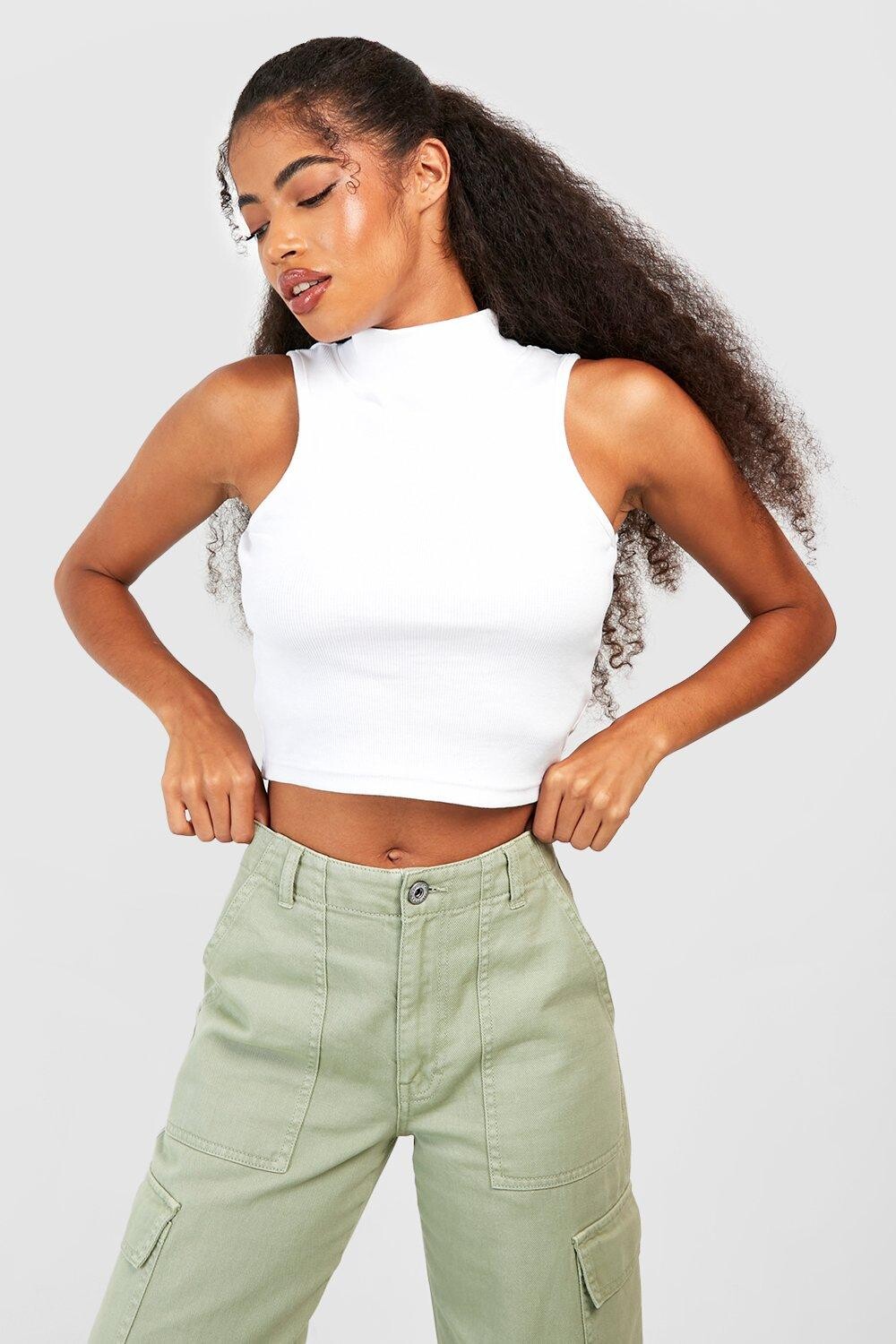 

Жилет с высоким воротом basic rib Boohoo, белый