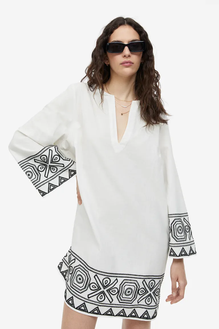 

Платье-туника с вышивкой H&M, белый