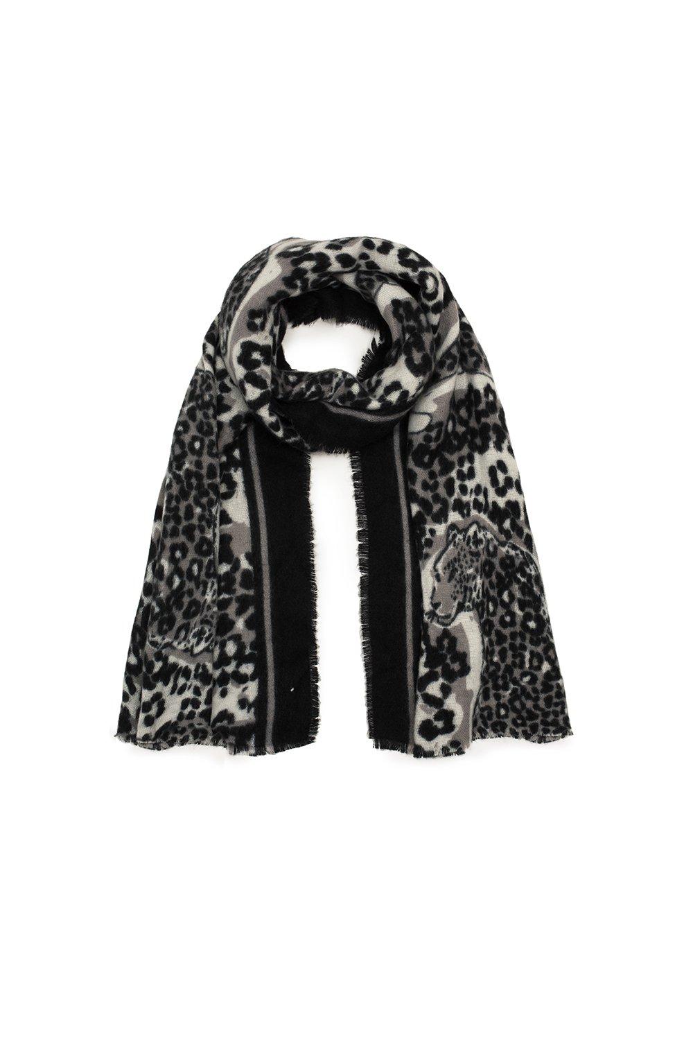 Черный, большой прямоугольный шарф 'Wildcat' Bibi Bijoux, черный