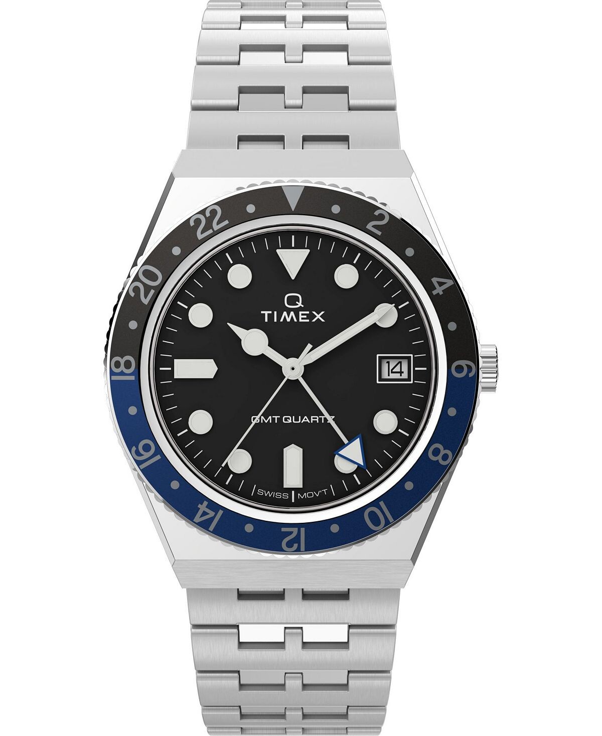 

Мужские часы Q GMT с браслетом из нержавеющей стали, 38 мм Timex