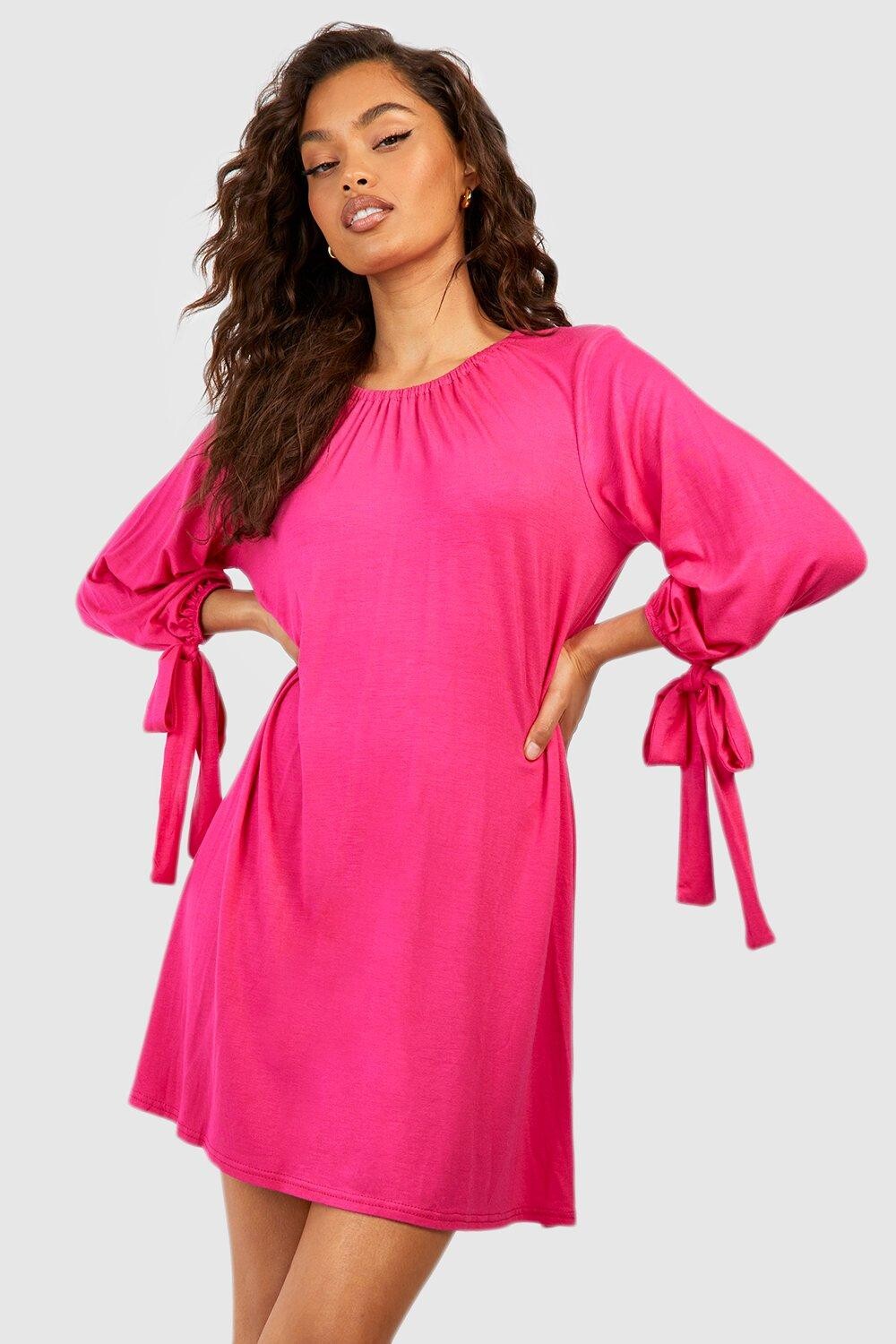 

Платье с завязками на манжетах Boohoo, розовый