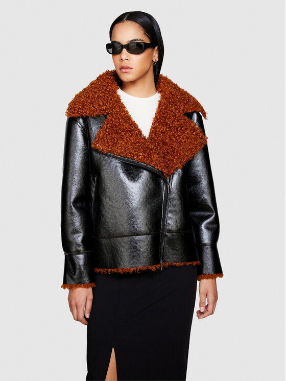 Куртка оверсайз из искусственной кожи Sisley, черный цена и фото