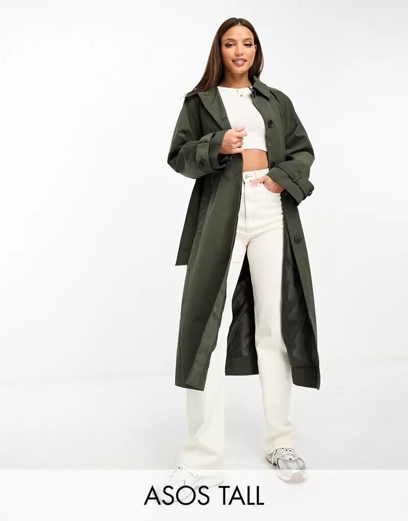 

Темно-оливковый тренч премиум-класса с воротником ASOS DESIGN Tall